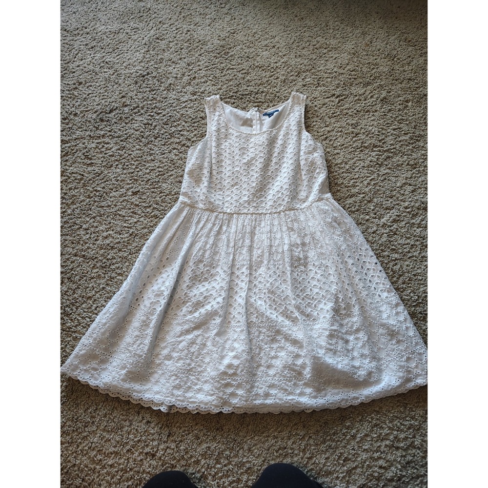 Vintage Y2K Old Navy Eyelet Dress Women's 14 White Flare